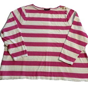 Lane Bryant Long Sleeve Navy White Stripe Knit Top Buttons At Shoulder 26/28